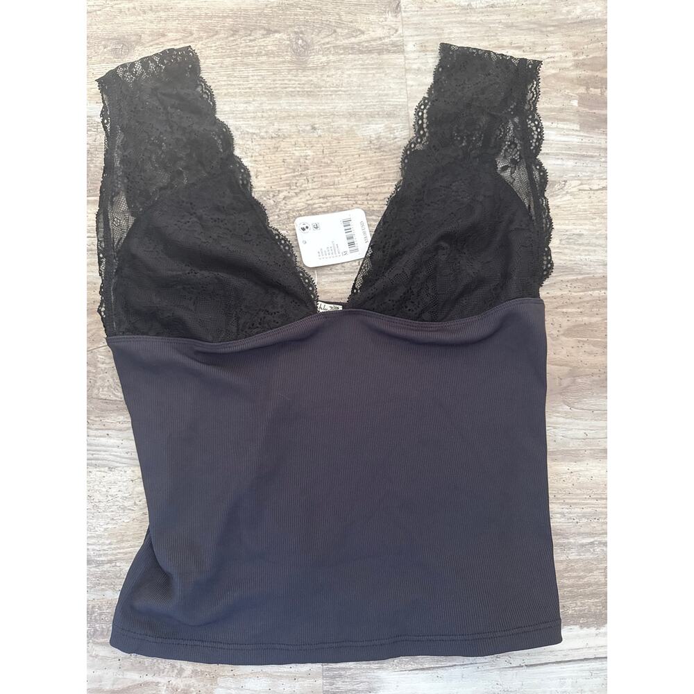 Intimately Free People NWT Black Lace Ribbed Brami Crop Tank Top M